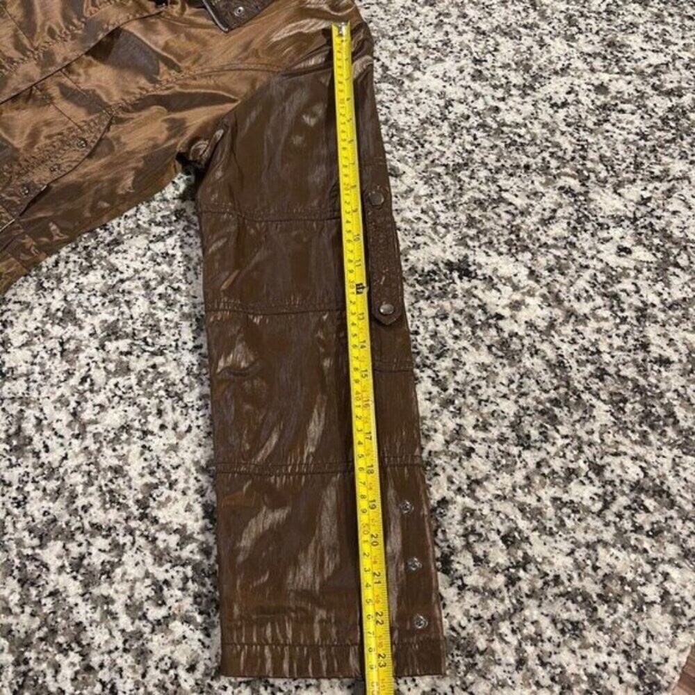 Vintage Y2K Women Metallic Brown Safari Utility Jacket Animal Print Lined M - Picture 11 of 16